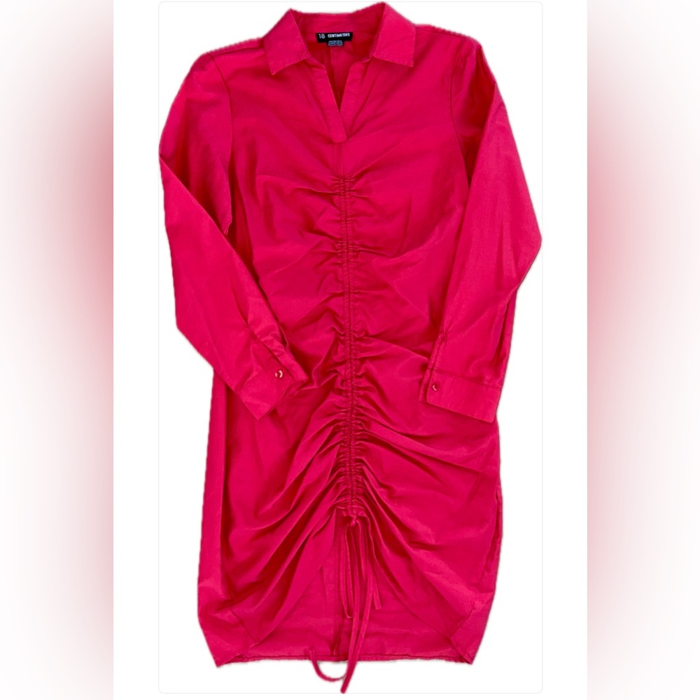 18 Centimeters Collared Ruched Red Dress